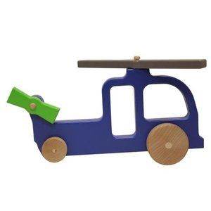 Manny & Simon, wooden Helicopter Push Toy, Blue